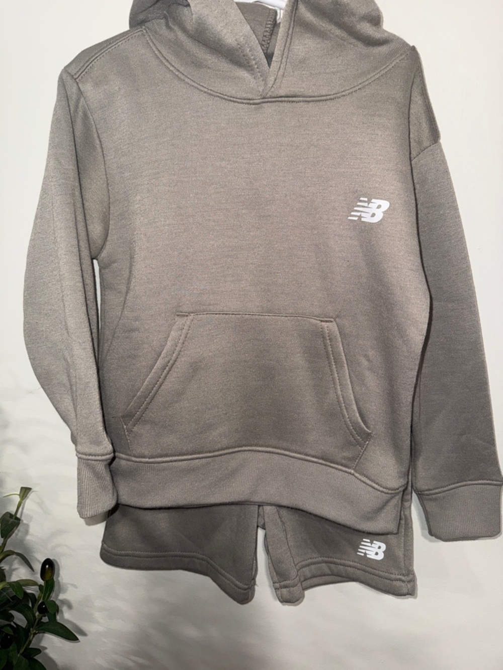 New Balance Kids light wash chocolate brown Hoodie and Shorts Set